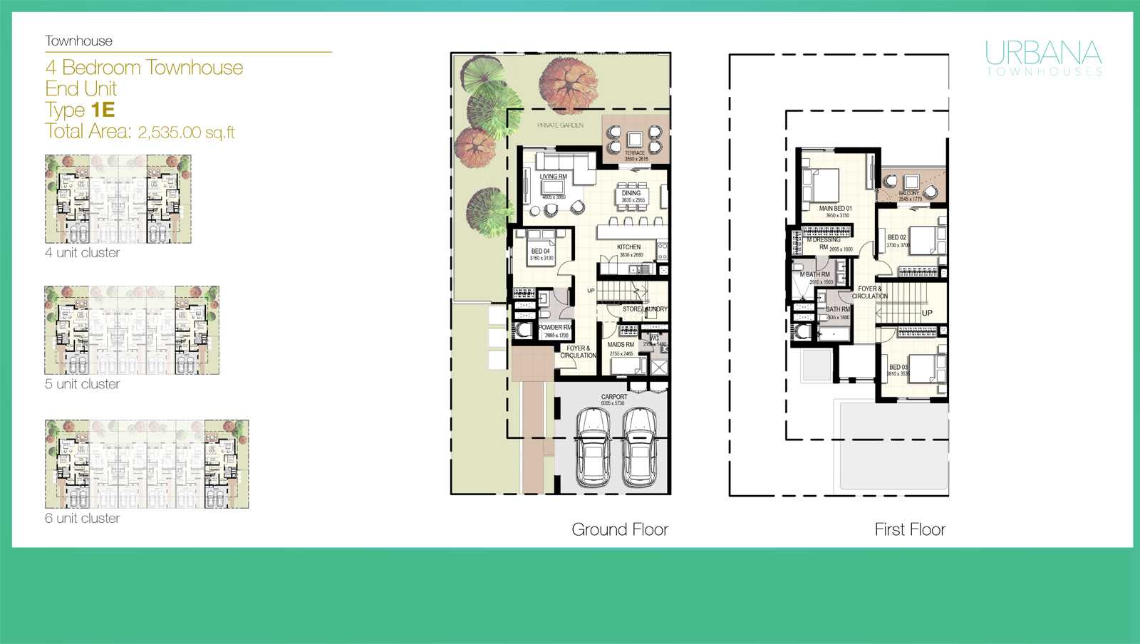 4 Bedroom Townhouse Type 1E, Size 2535 sq ft